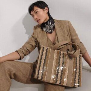 $4490 0BRUNELLO CUCINELLI TWEED SEQUIN MULTI COLOR TOTE